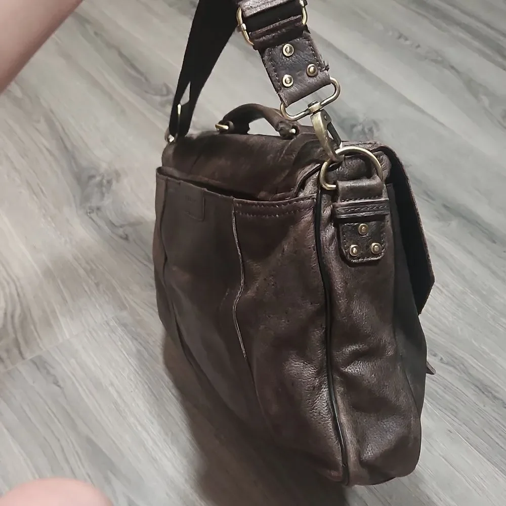 Vintage Distressed Leather Messenger Business Briefcase Bag
